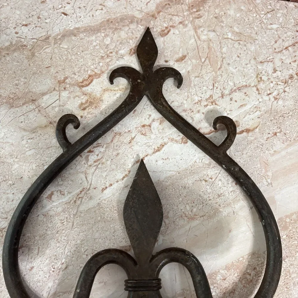 Vintage wrought Iron wall sconce Pillar candle holder gothic rustic decor '60s
